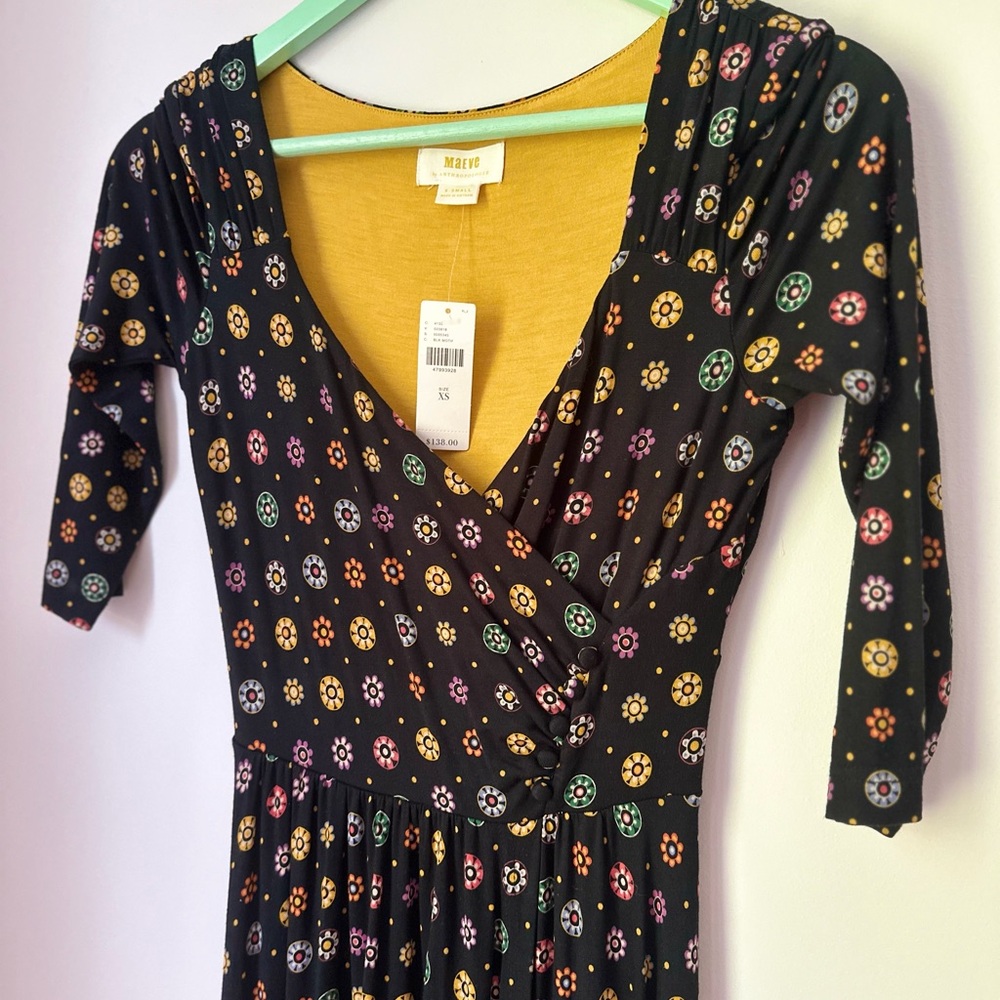 Maeve Black Dress with Multicolor Floral Design